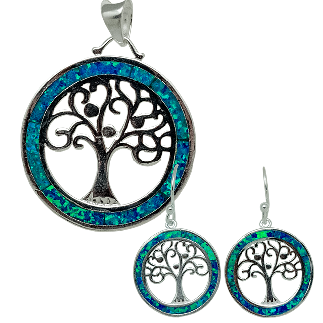 Sterling Silver and Opal Ring Tree of Life Set, Save 10%
